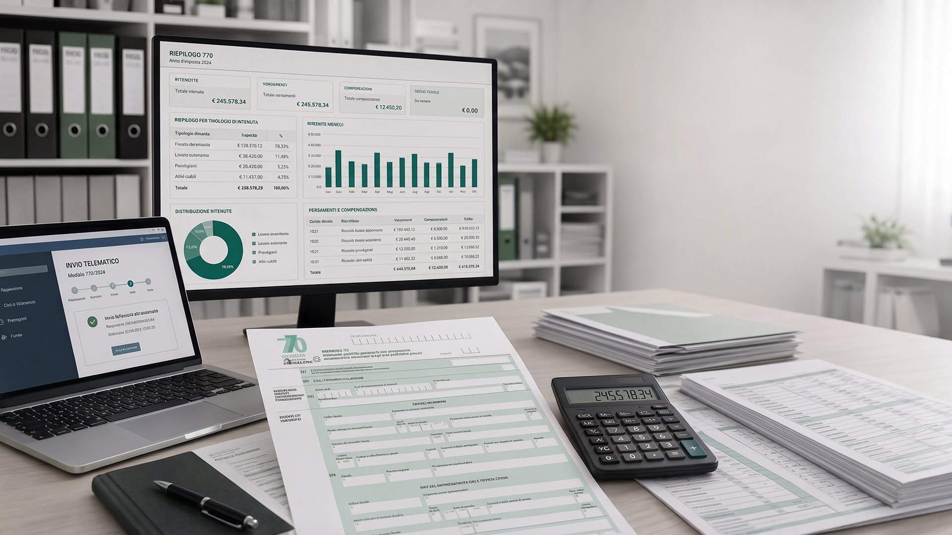 Modello 770, dashboard di riepilogo dati, calcolatrice e invio telematico della dichiarazione per sostituti d'imposta.